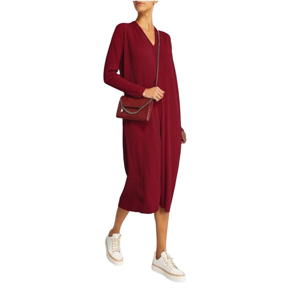 Max Mara Leisure Tubo Plisse Pleated Midi Dress in Peony Burgundy Red M/L